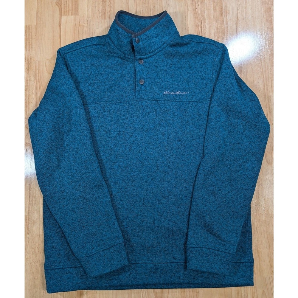 Eddie Bauer Men's L Snap Fleece Pullover Blue Heather Polyester Quarter Snap